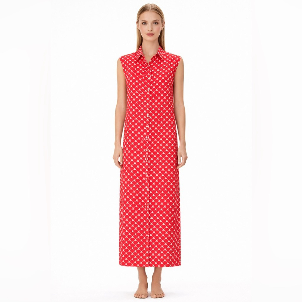 Club Monaco Silk Sleeveless Shirt Dress Red